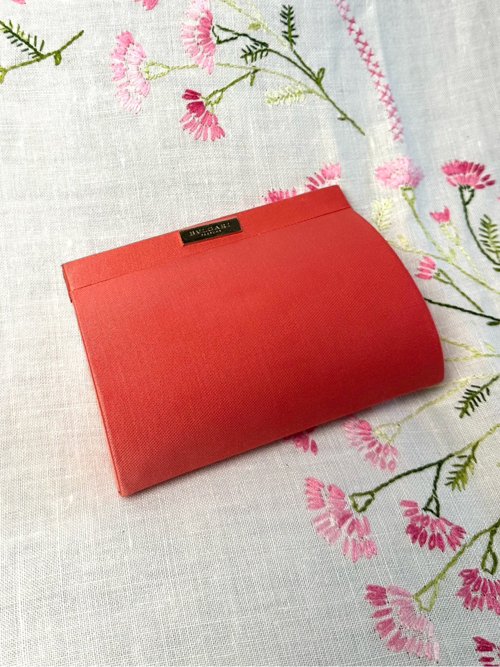 Bvlgari Parfums Coral Satin Cosmetic Pouch Evening Clutch